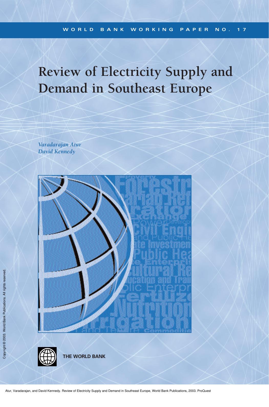 Review of Electricity Supply and Demand in Southeast Europe by Varadarajan Atur; David Kennedy