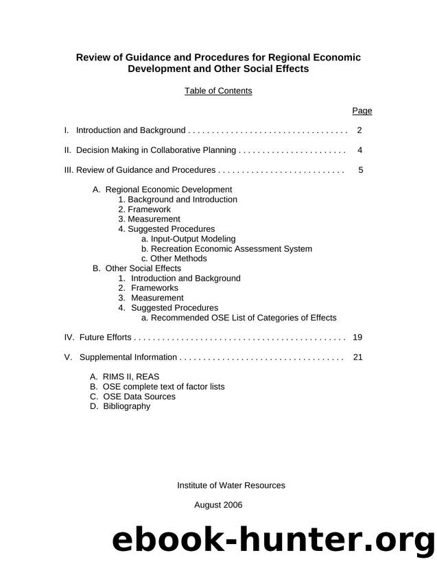 Review of Guidance and Procedures for Regional Economic Development and Other Social Effects by Unknown