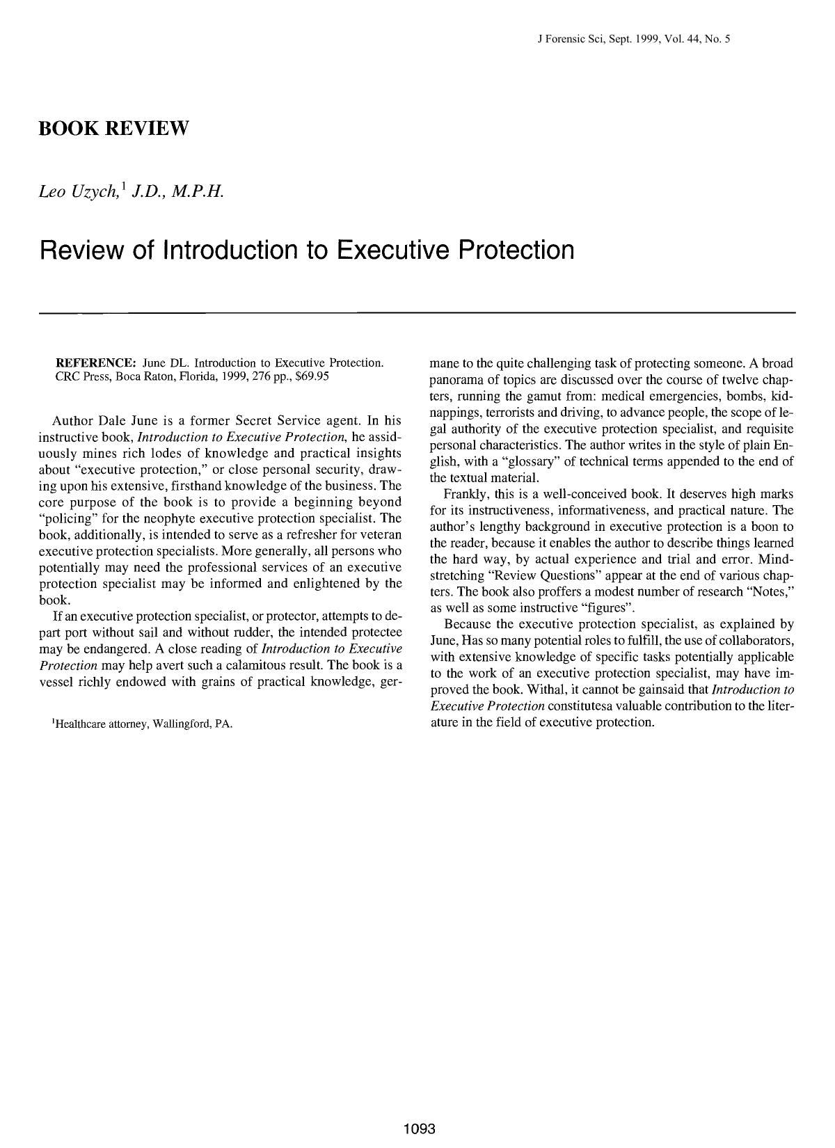 Review of Introduction to Executive Protection by Uzych L