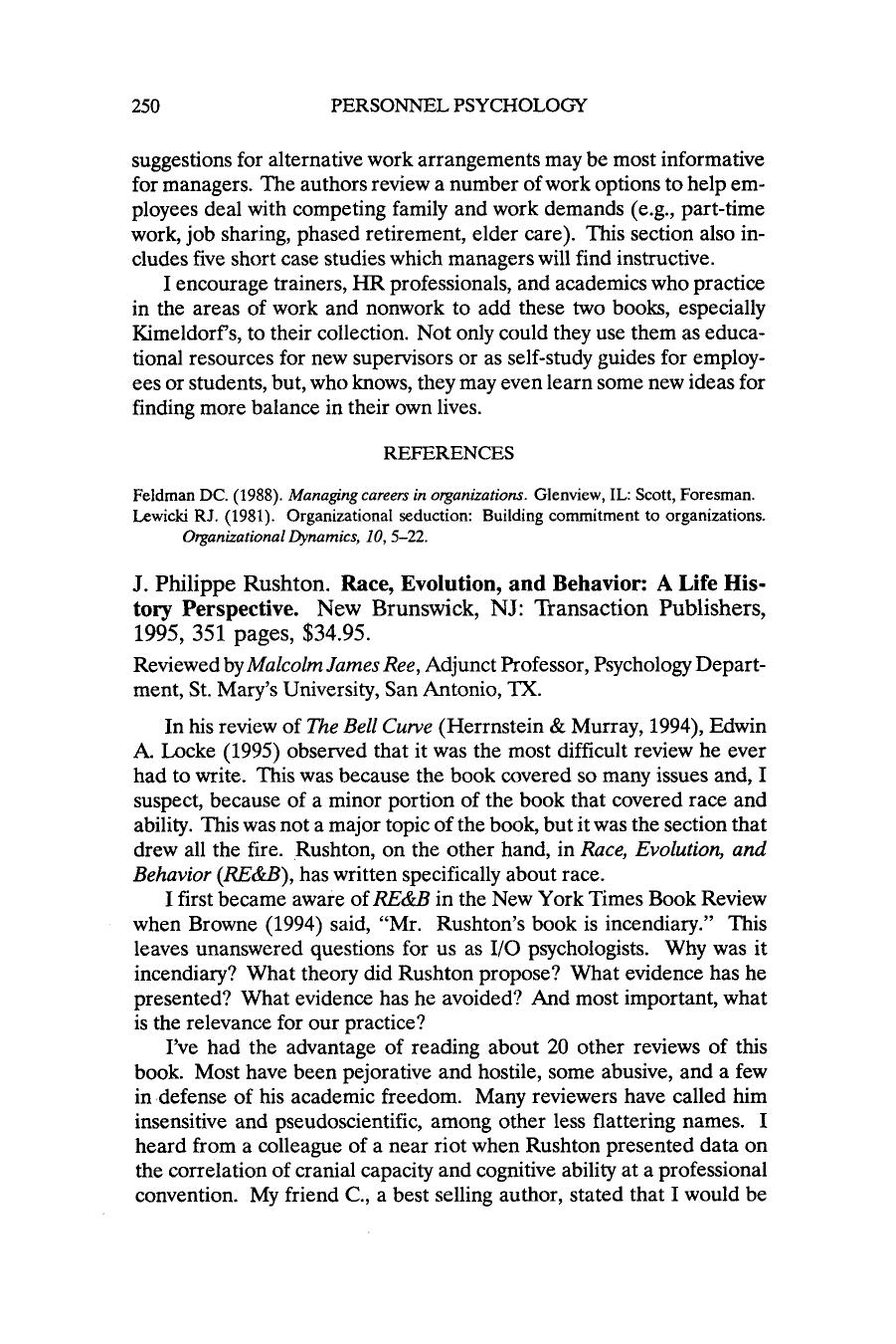 Review of John Philippe Rushton's ''Race, Evolution, and Behavior by A Life History Perspective'' (1996) by Malcolm James Ree