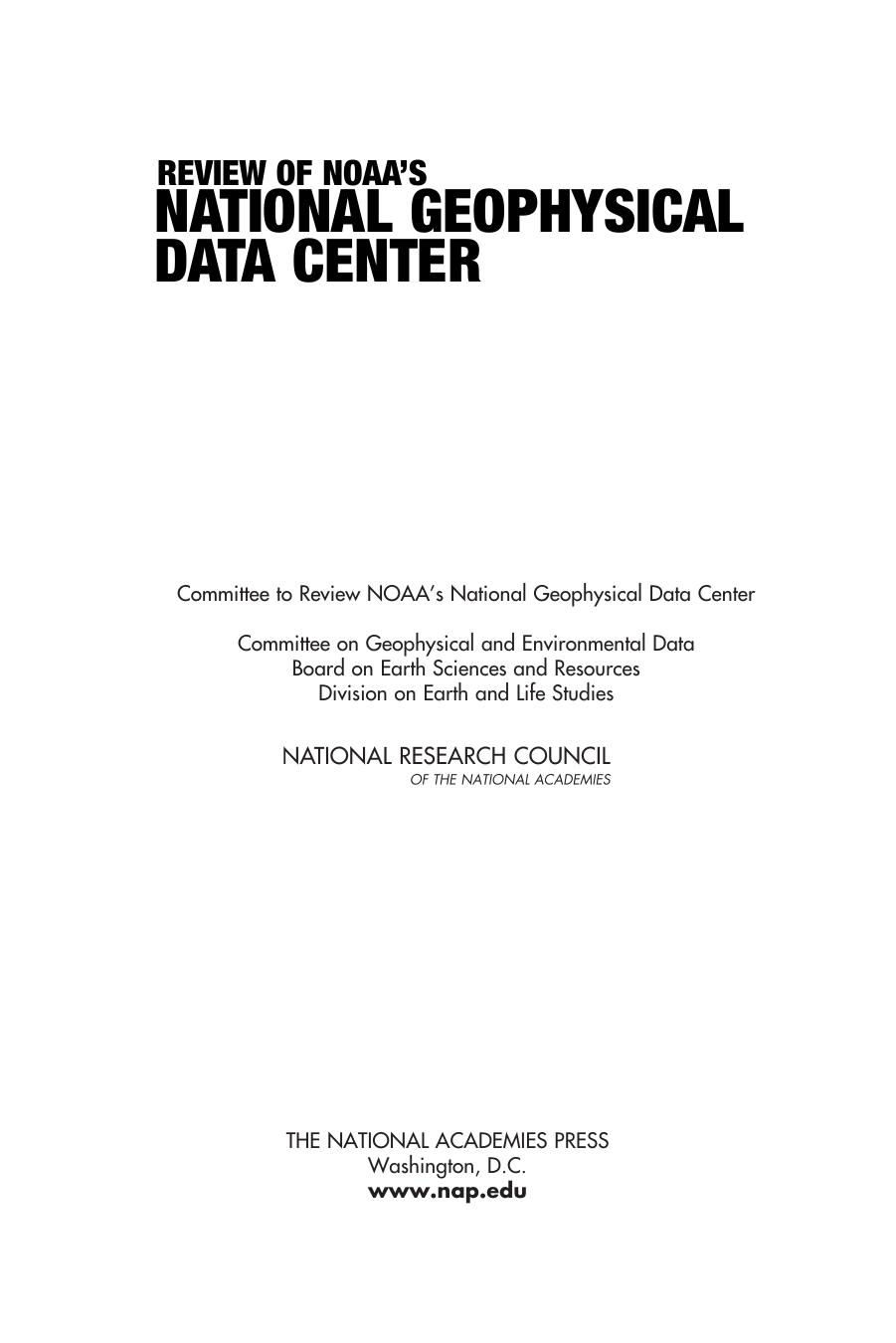 Review of NOAA's National Geophysical Data Center by National Research Council