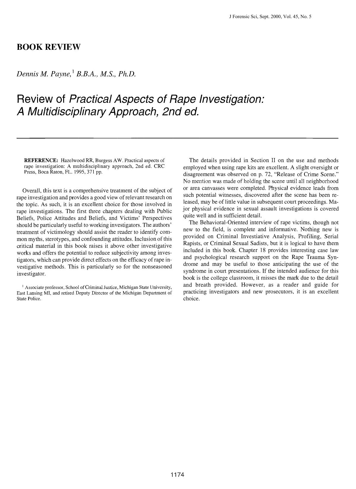 Review of Practical Aspects of Rape Inverstigation: A Multidisciplinary Approach, 2nd. Edition by Payne DM