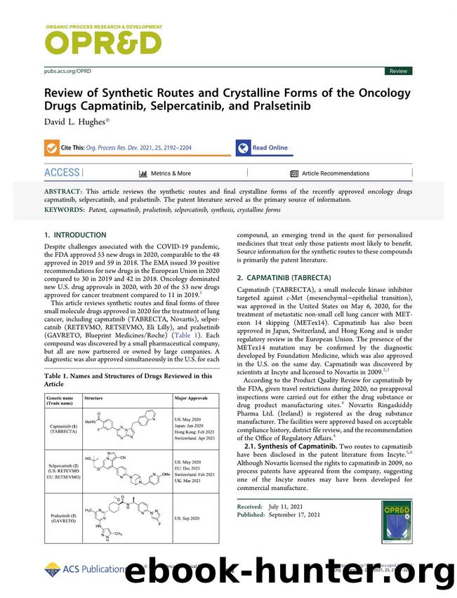 Review of Synthetic Routes and Crystalline Forms of the Oncology Drugs Capmatinib, Selpercatinib, and Pralsetinib by David L. Hughes