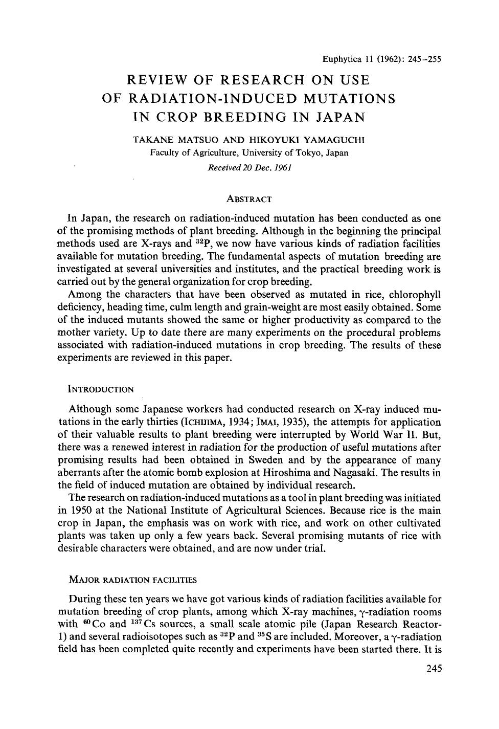Review of research on use of radiation-induced mutations in crop breeding in Japan by Unknown