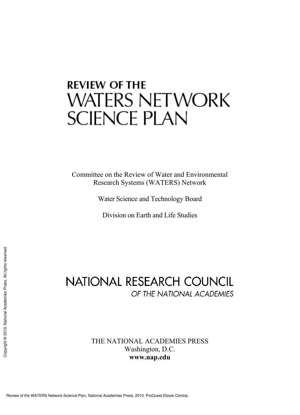 Review of the WATERS Network Science Plan by unknow