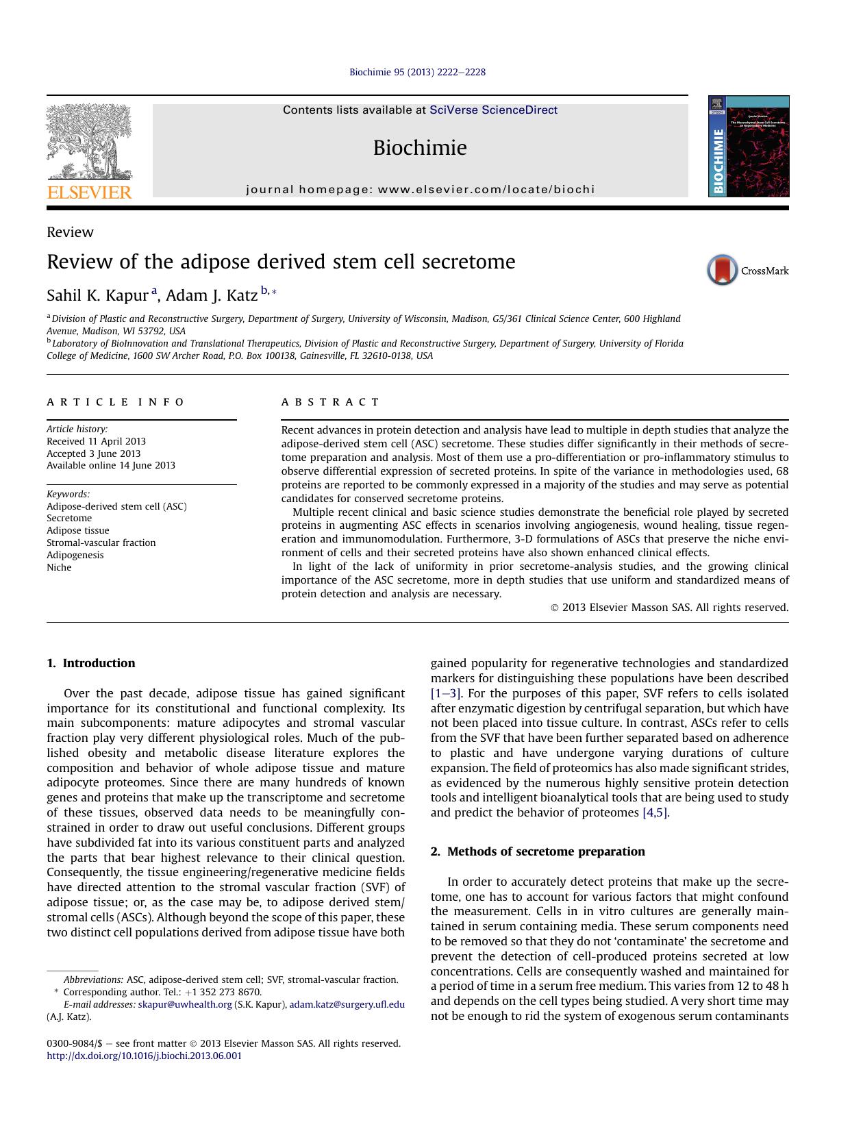 Review of the adipose derived stem cell secretome by Sahil K. Kapur & Adam J. Katz