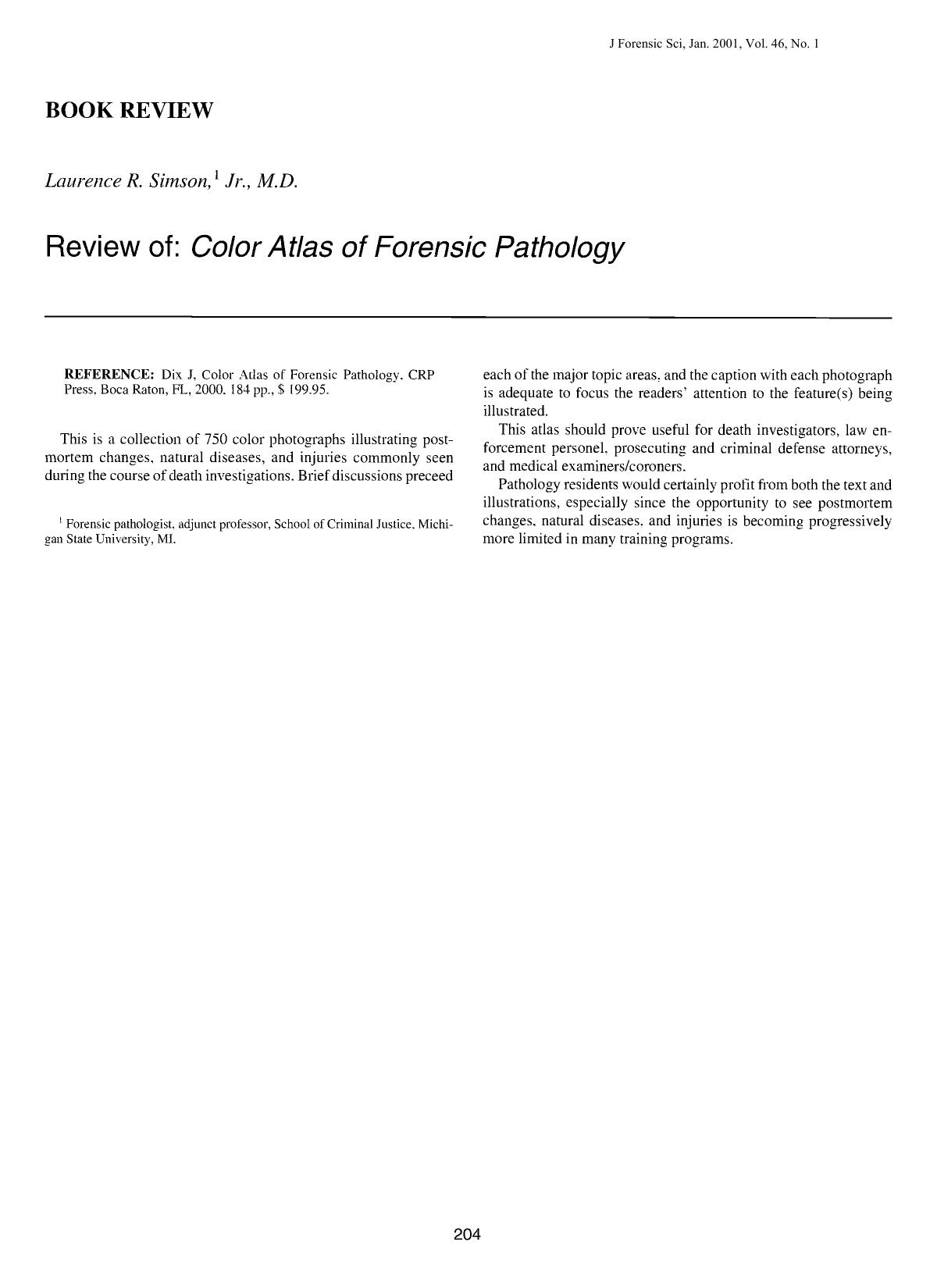 Review of: Color Atlas of Forensic Pathology by Simson Jr. LR