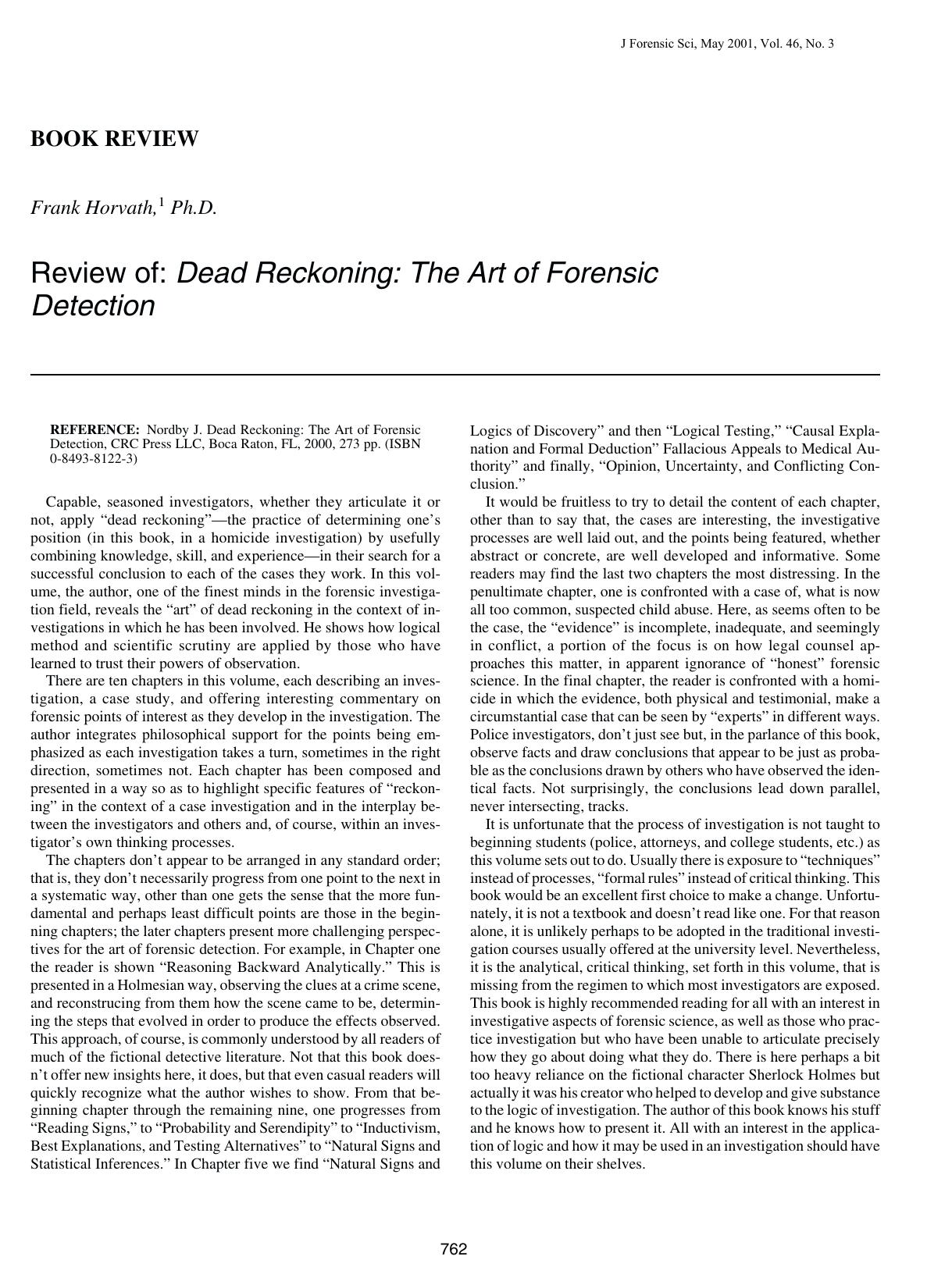 Review of: dead reckoning: the art of forensic detection by Horvath F