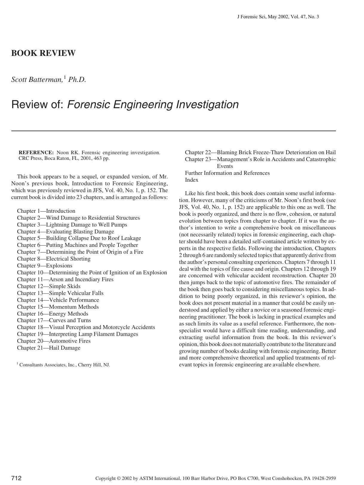 Review of: forensic engineering investigation by Batterman S