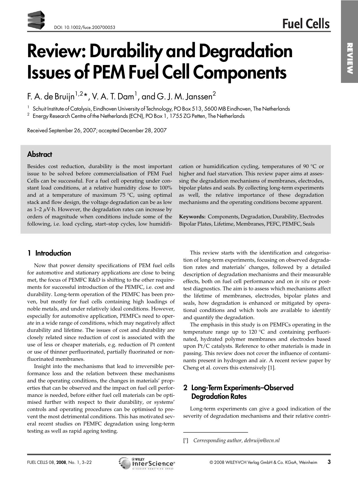 Review: Durability and Degradation Issues of PEM Fuel Cell Components by Unknown