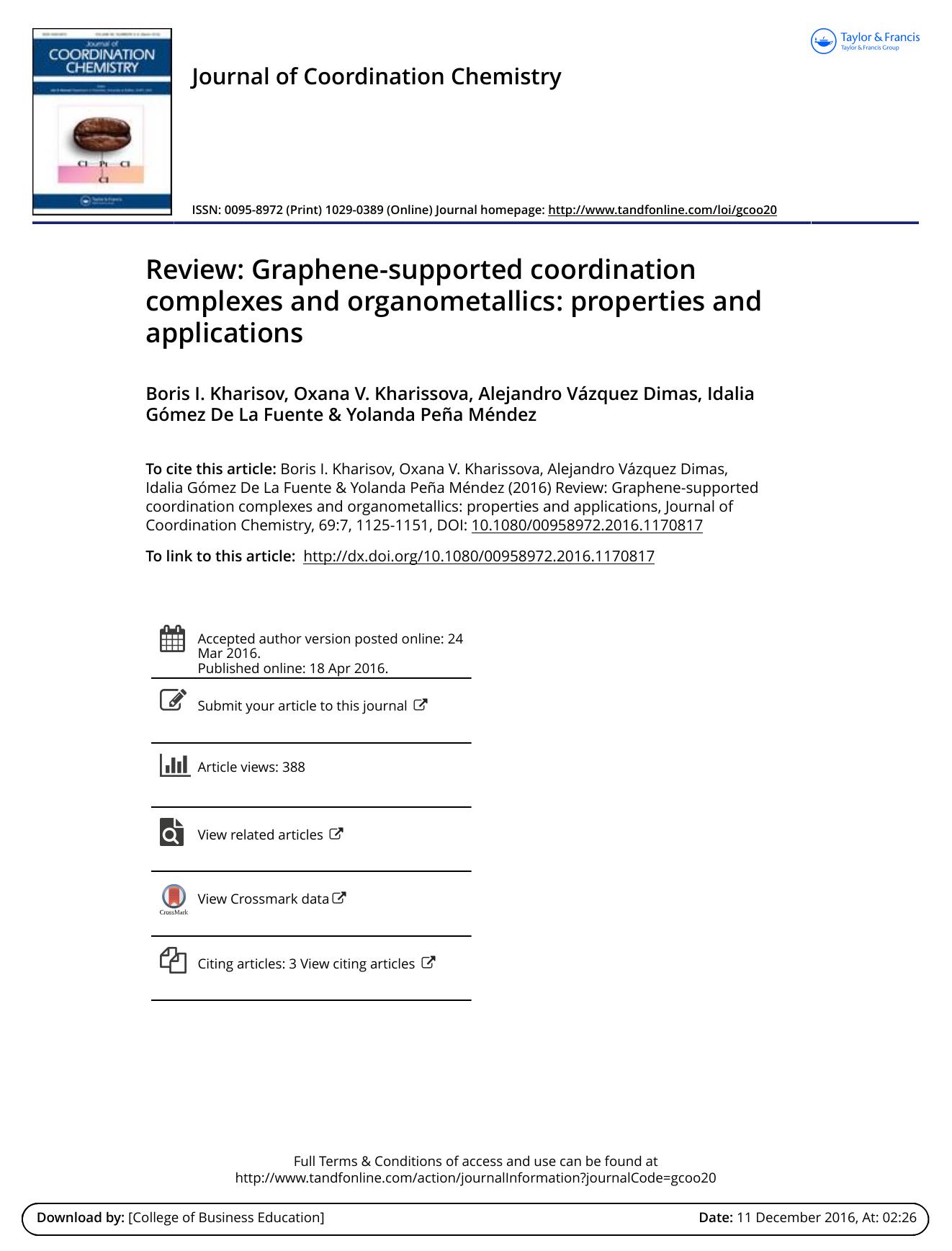 Review: Graphene-supported coordination complexes and organometallics: properties and applications by unknow
