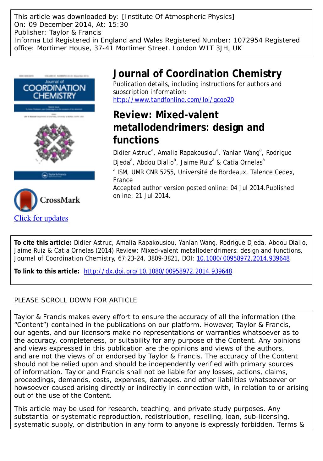 Review: Mixed-valent metallodendrimers: design and functions by Didier Astruc
