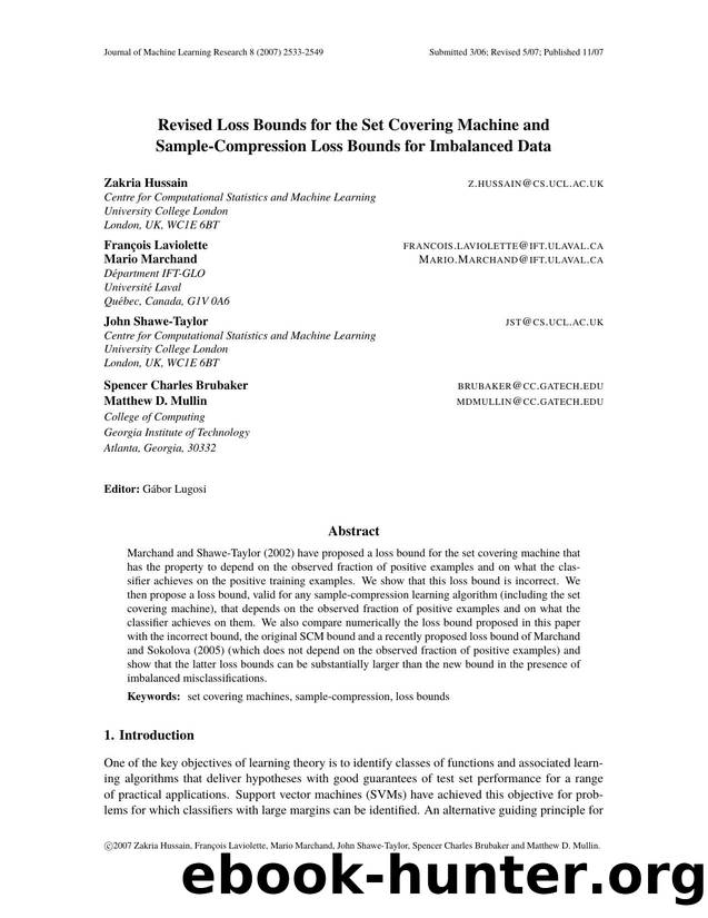 Revised Loss Bounds for the Set Covering Machine and Sample-Compression Loss Bounds for Imbalanced Data by Unknown