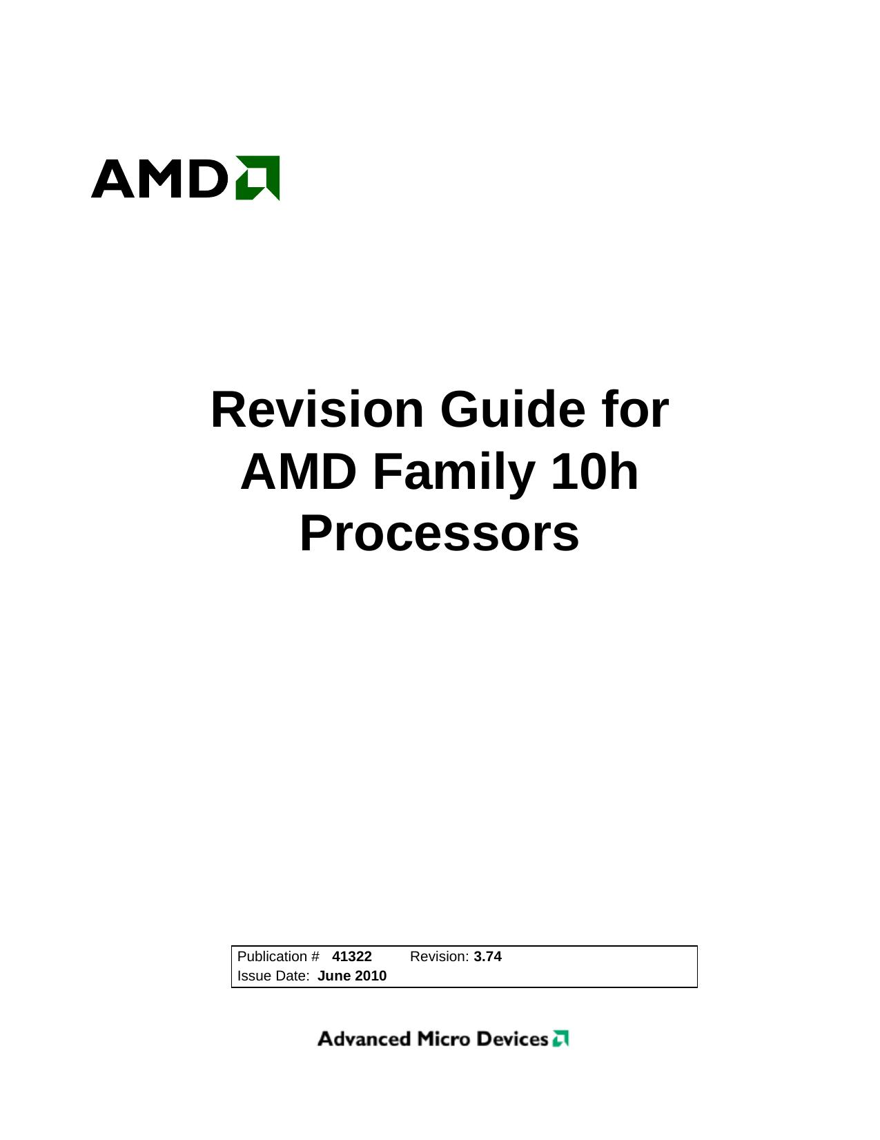 Revision Guide for AMD Family 10h Processors by AMD