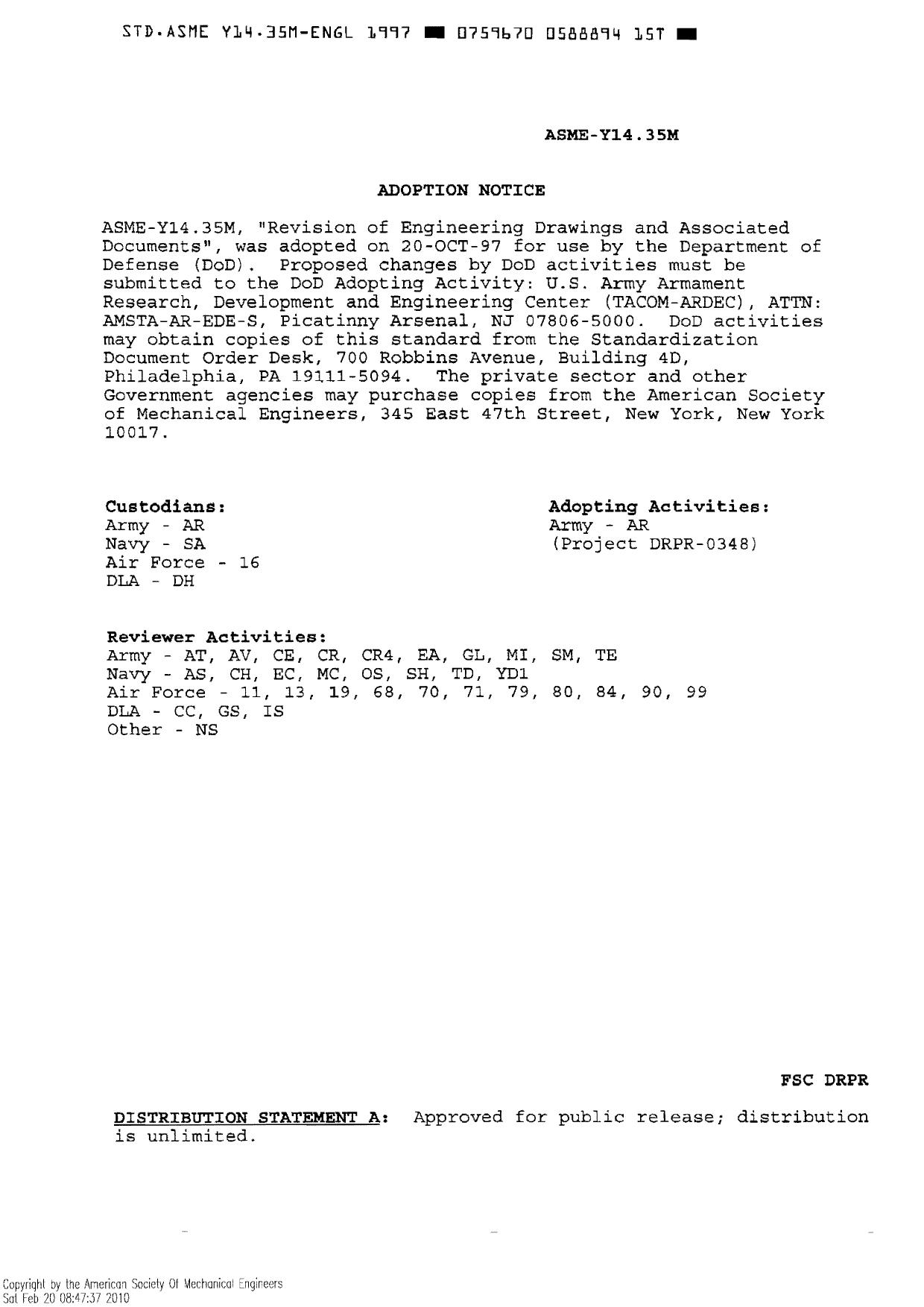 Revision of Engineering Drawings and Associated Documents: Asme Y14.35m-1997 (Revision of Asme Y14.35m-1992) (American National Standard) by American Society of Mechanical Engineers