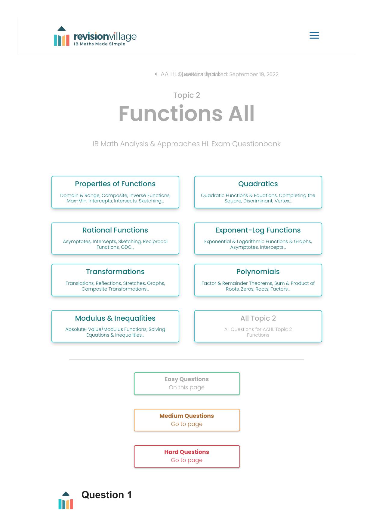 Revision village Math AA HL - Functions - Easy Difficulty Questionbank by Revision village authors