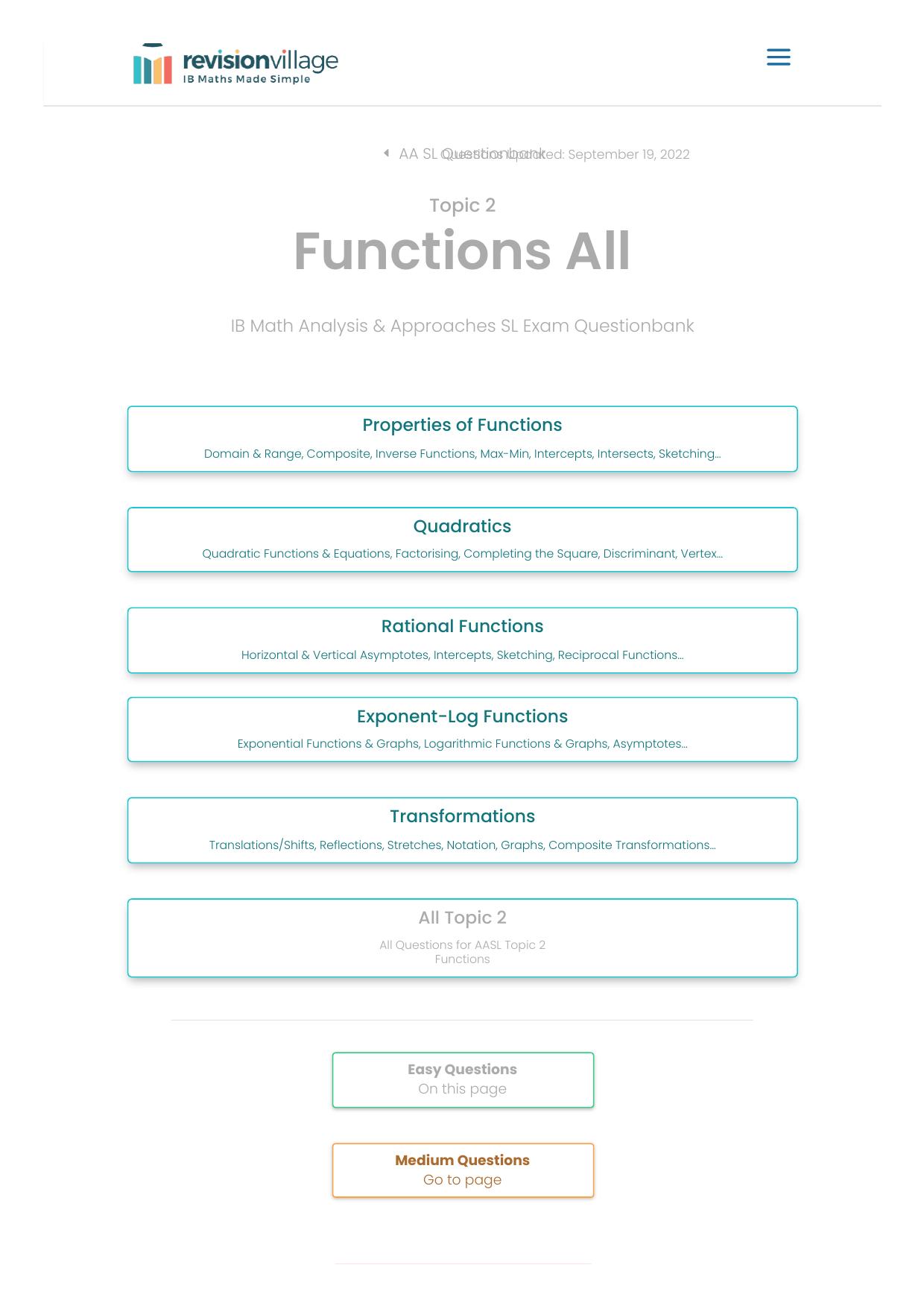 Revision village Math AA SL - Functions - Easy Difficulty Questionbank by Revision village authors