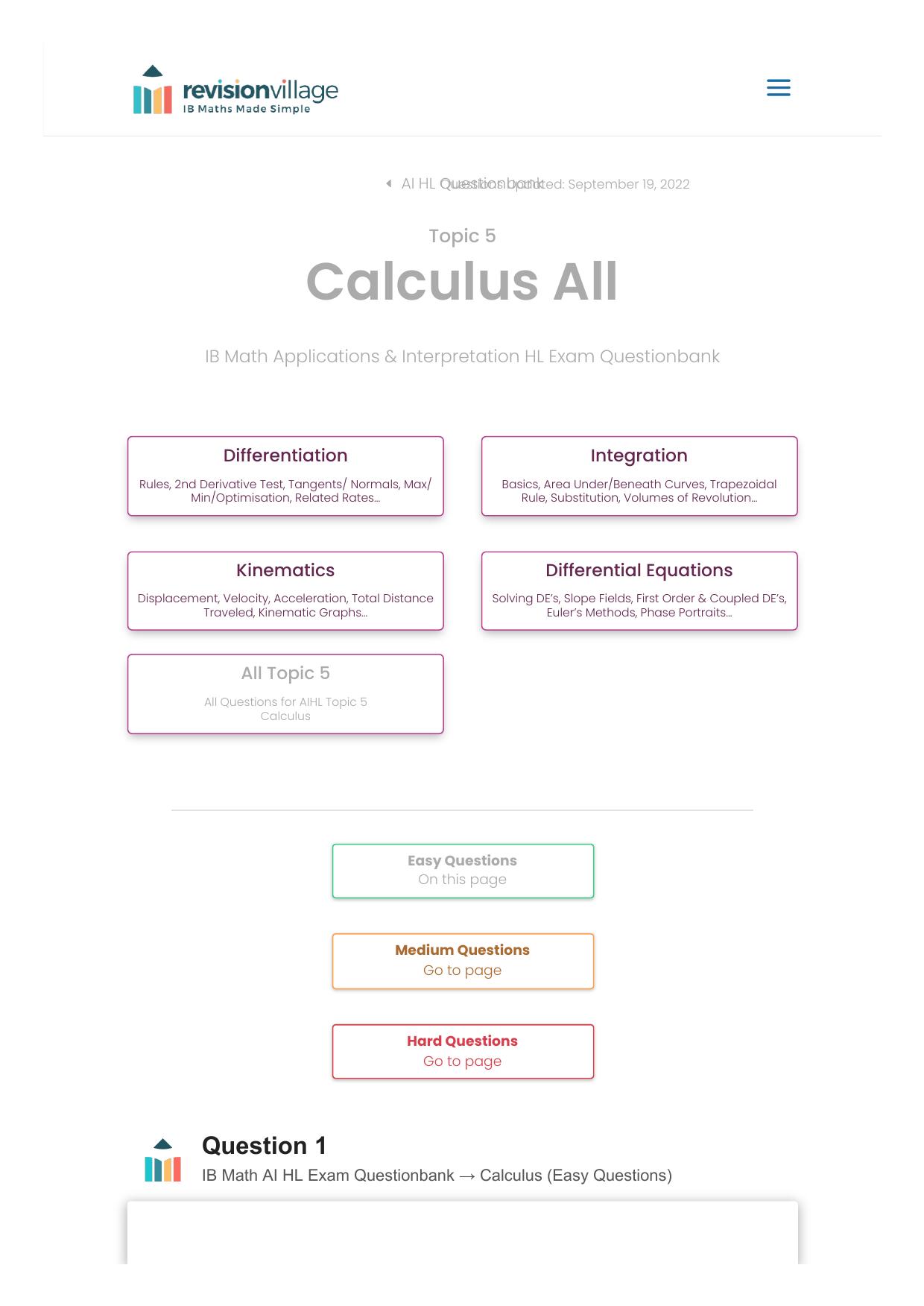 Revision village Math AI HL - Calculus - Easy Difficulty Questionbank by Revision village authors