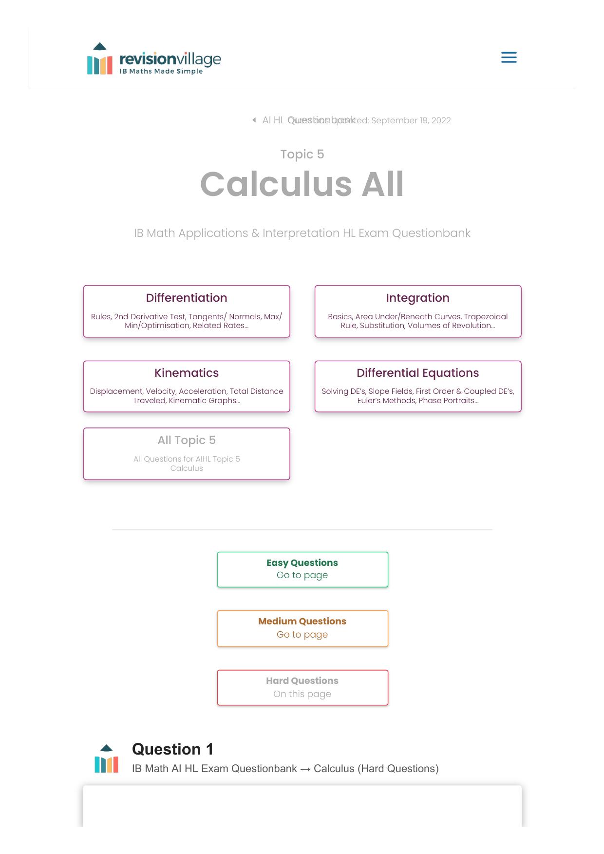 Revision village Math AI HL - Calculus - Hard Difficulty Questionbank by Revision village authors