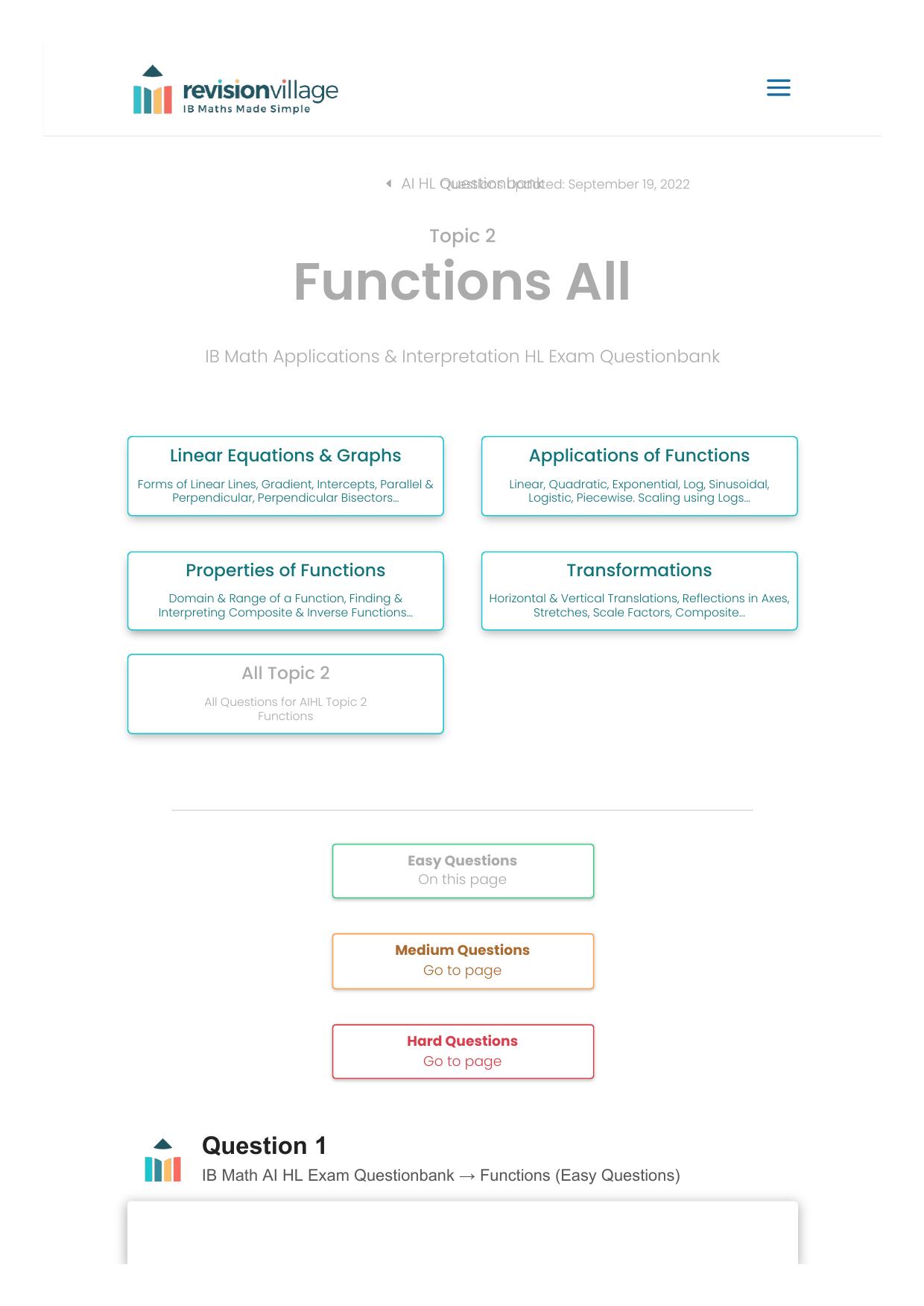 Revision village Math AI HL - Functions - Easy Difficulty Questionbank by Revision village authors