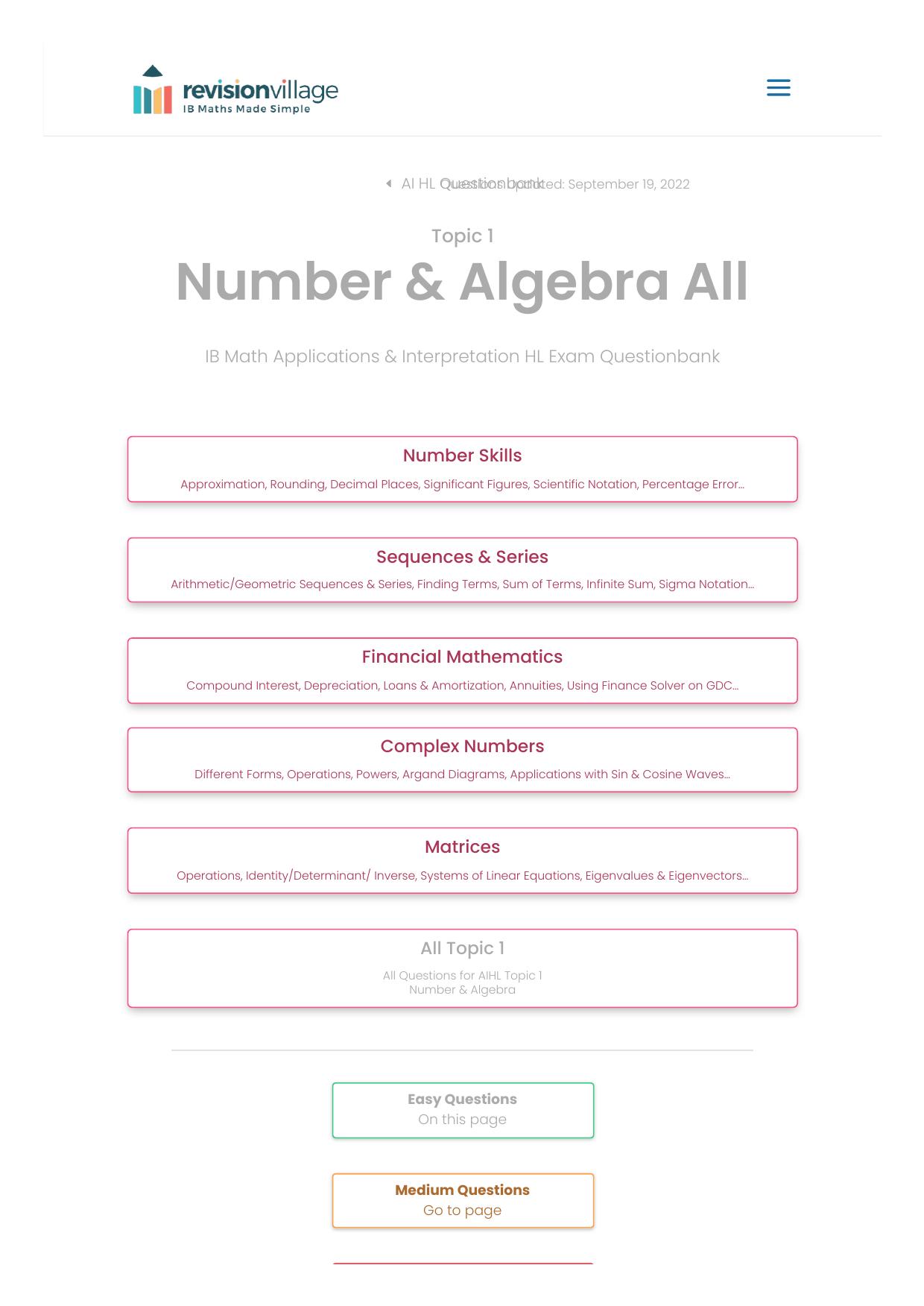 Revision village Math AI HL - Number & Algebra - Easy Difficulty Questionbank by Revision village authors