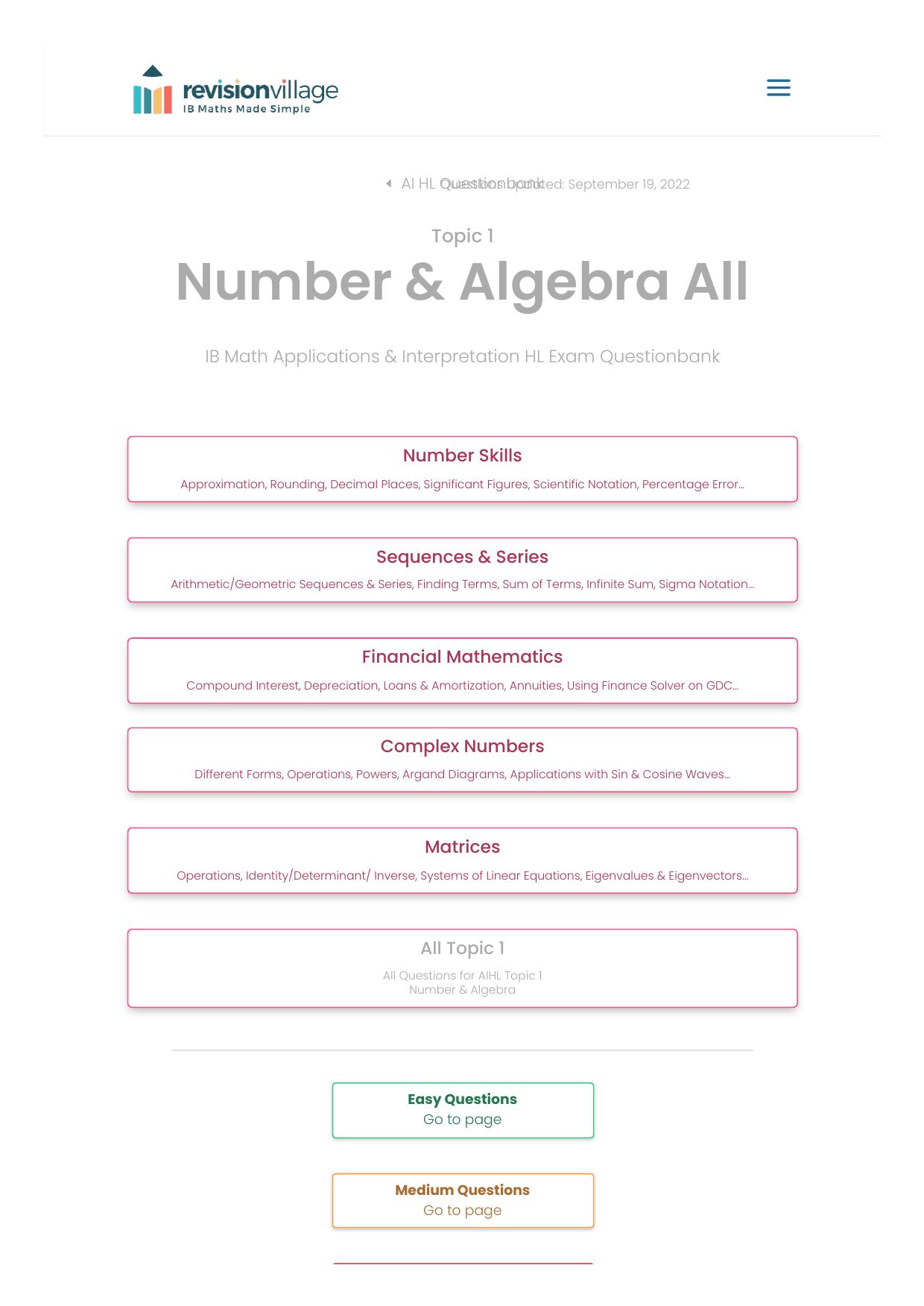 Revision village Math AI HL - Number & Algebra - Hard Difficulty Questionbank by Revision village authors