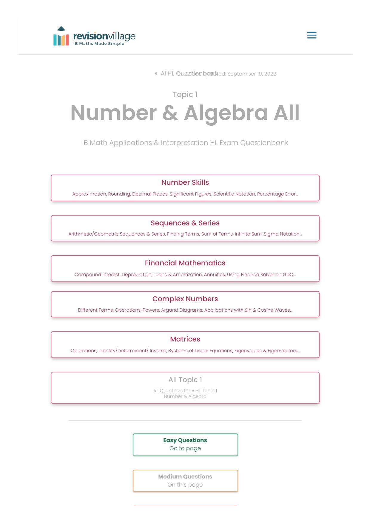 Revision village Math AI HL - Number & Algebra - Medium Difficulty Questionbank by Revision village authors
