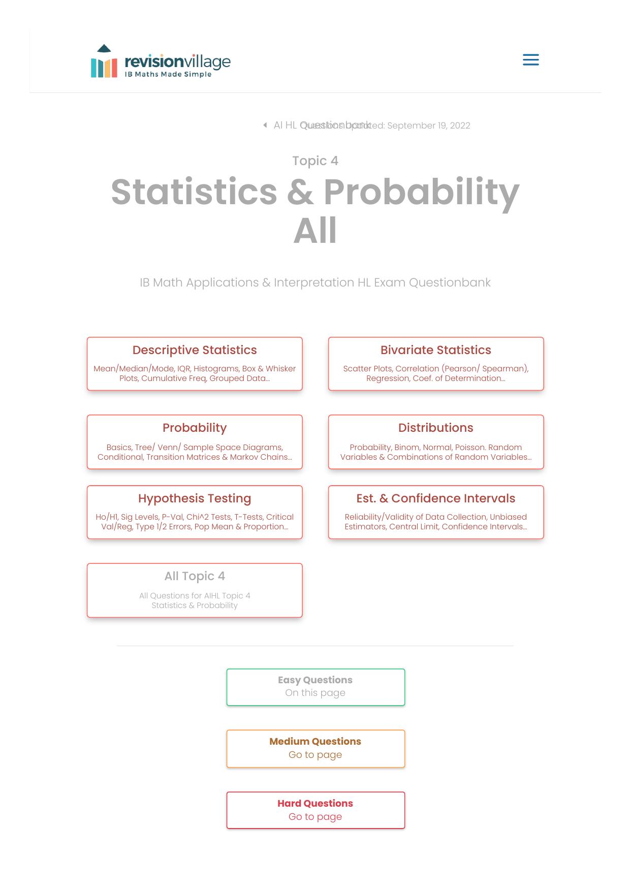 Revision village Math AI HL - Statistics & Probability - Easy Difficulty Questionbank by Revision village authors