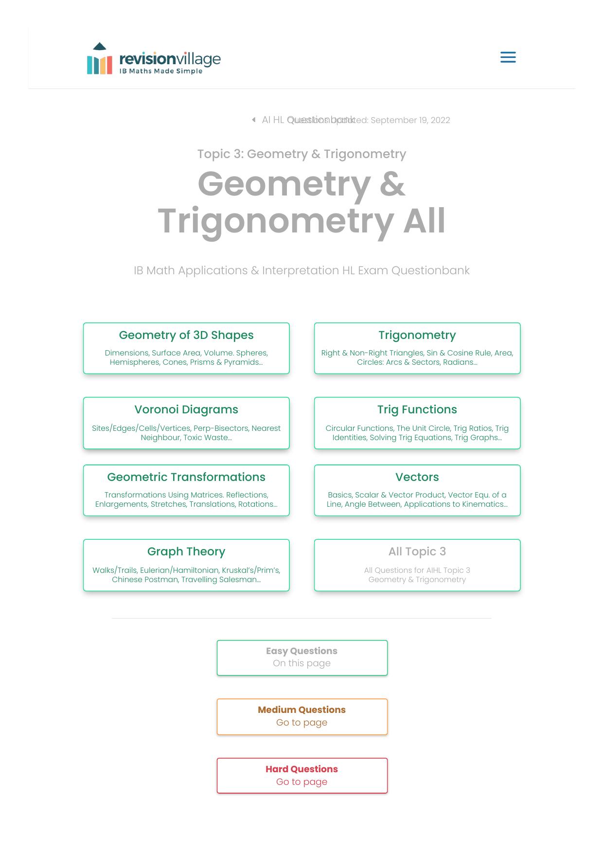 Revision village Math AI HL - Trigonometry & Geometry - Easy Difficulty Questionbank by Revision village authors