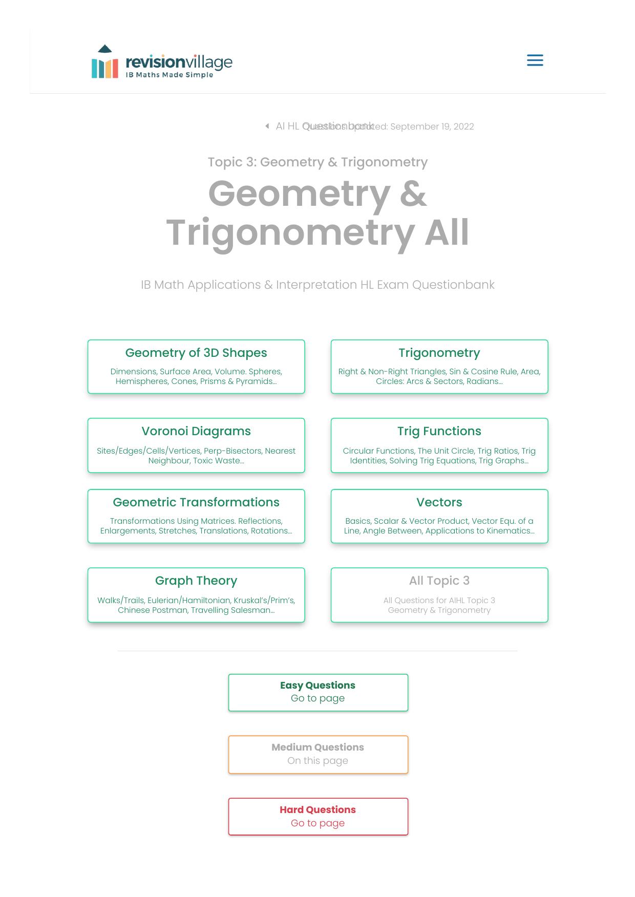 Revision village Math AI HL - Trigonometry & Geometry - Medium Difficulty Questionbank by Revision village authors