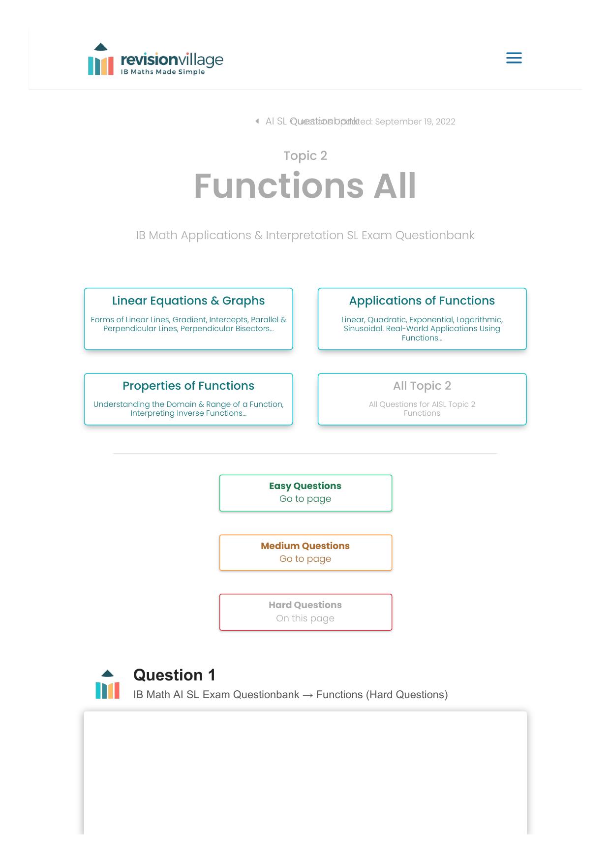 Revision village Math AI SL - Functions - Hard Difficulty Questionbank by Revision village authors