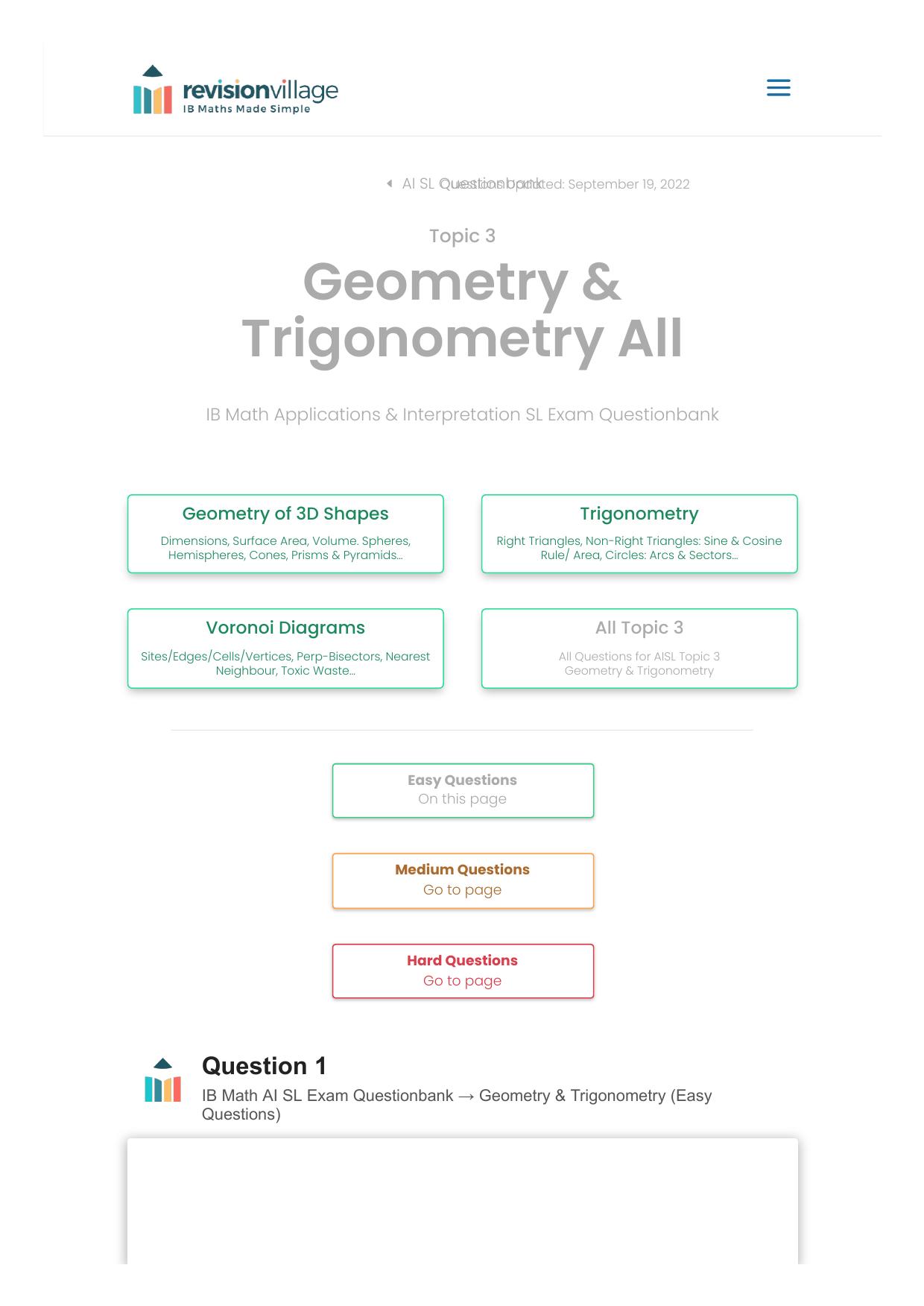 Revision village Math AI SL - Geometry & Trigonometry - Easy Difficulty Questionbank by Revision village authors