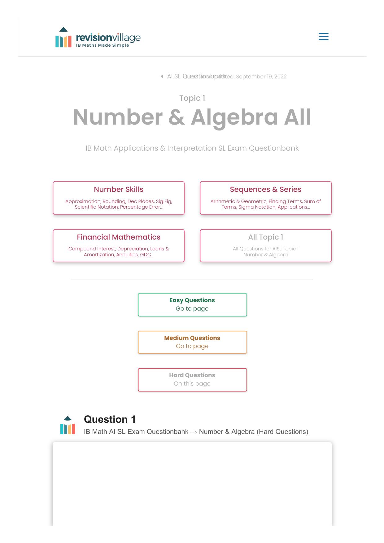 Revision village Math AI SL - Number & Algebra - Hard Difficulty Questionbank by Revision village authors
