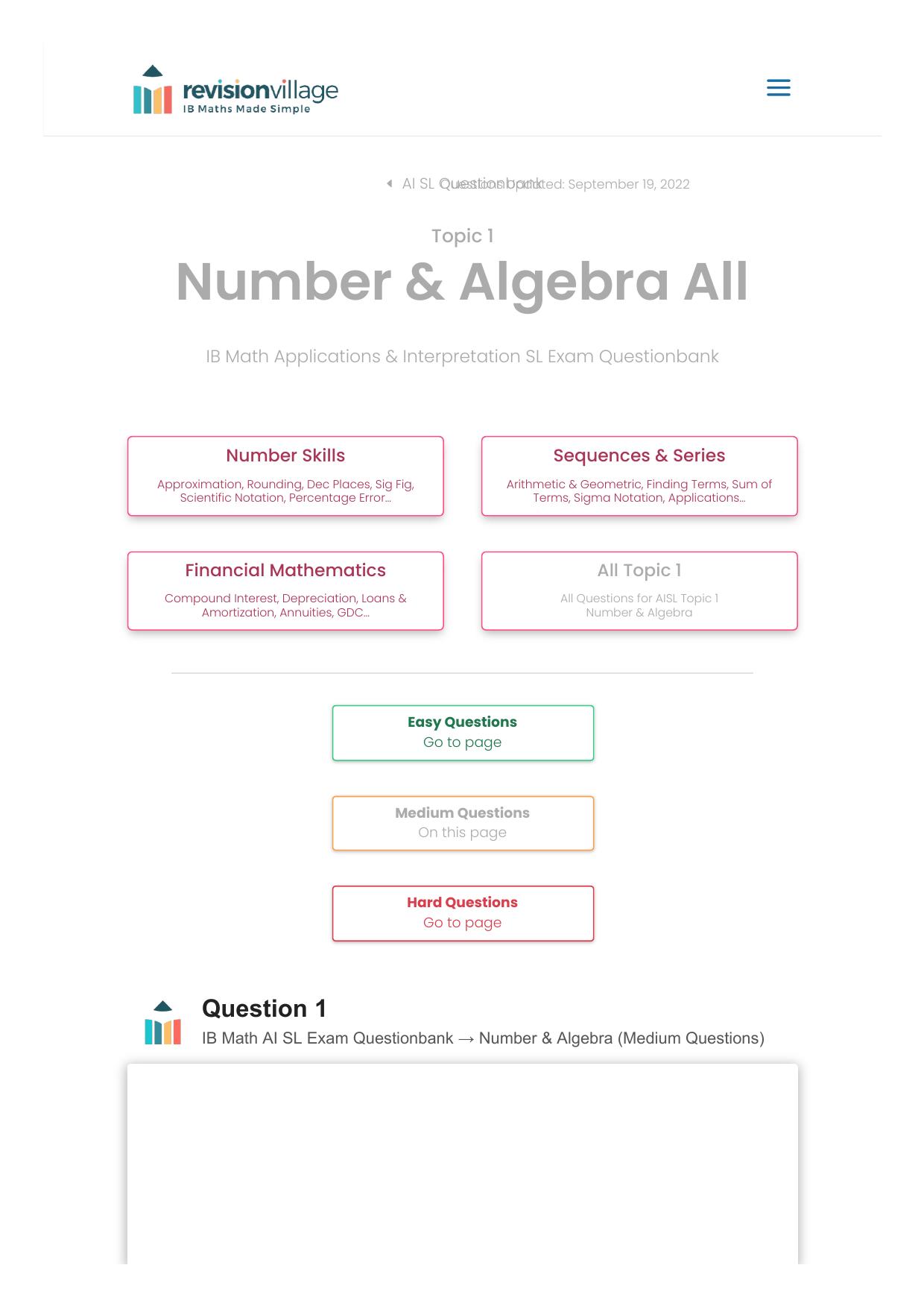 Revision village Math AI SL - Number & Algebra - Medium Difficulty Questionbank by Revision village authors
