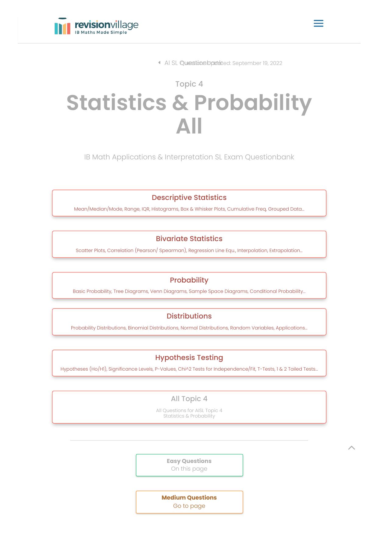 Revision village Math AI SL - Statistics & Probability - Easy Difficulty Questionbank by Revision village authors