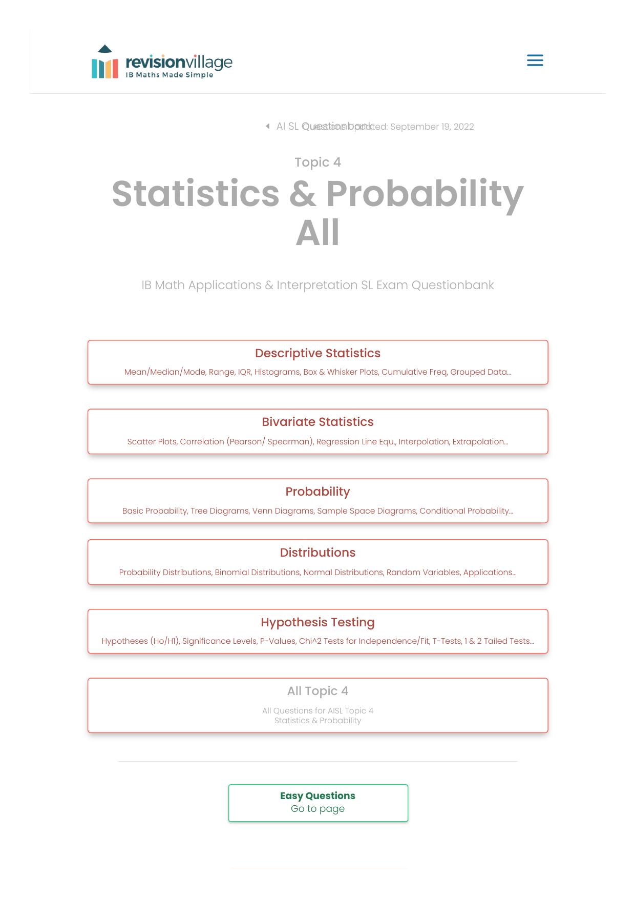 Revision village Math AI SL - Statistics & Probability - Hard Difficulty Questionbank by Revision village authors