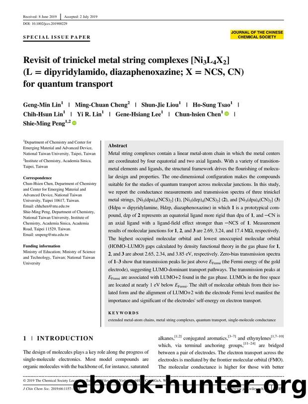 Revisit of trinickel metal string complexes [Ni3L4X2] (L = dipyridylamido, diazaphenoxazine; X = NCS, CN) for quantum transport by Unknown