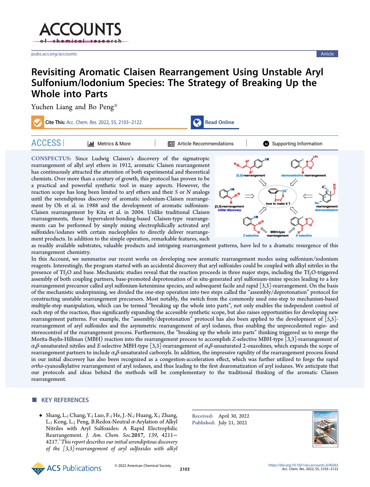 Revisiting Aromatic Claisen Rearrangement Using Unstable Aryl SulfoniumIodonium Species: The Strategy of Breaking Up the Whole into Parts by Yuchen Liang and Bo Peng