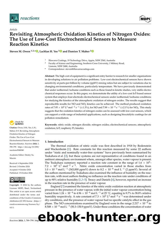 Revisiting Atmospheric Oxidation Kinetics of Nitrogen Oxides: The Use of Low-Cost Electrochemical Sensors to Measure Reaction Kinetics by Steven M. Owen Lachlan H. Yee & Damien T. Maher