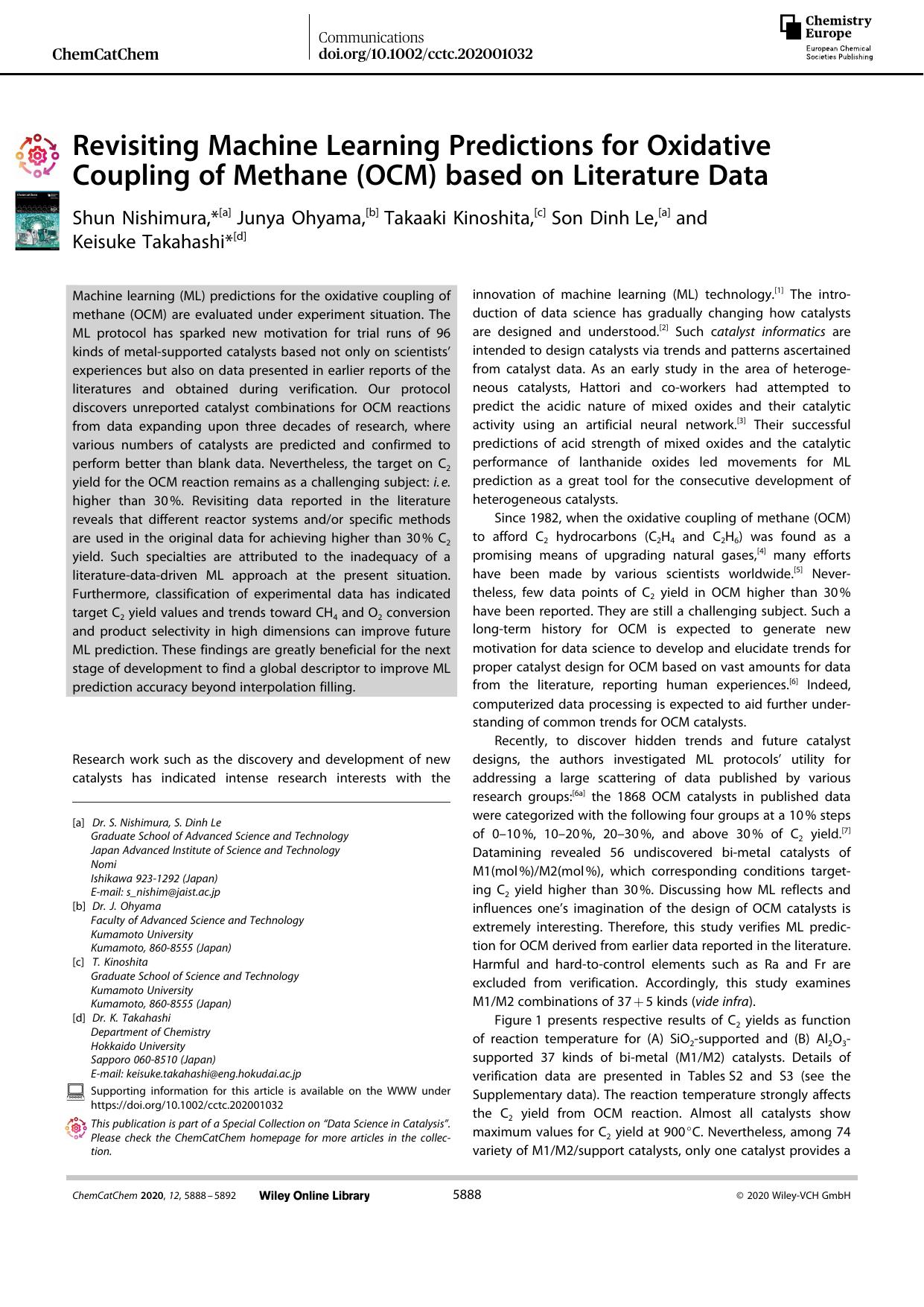 Revisiting Machine Learning Predictions for Oxidative Coupling of Methane (OCM) based on Literature Data by Unknown