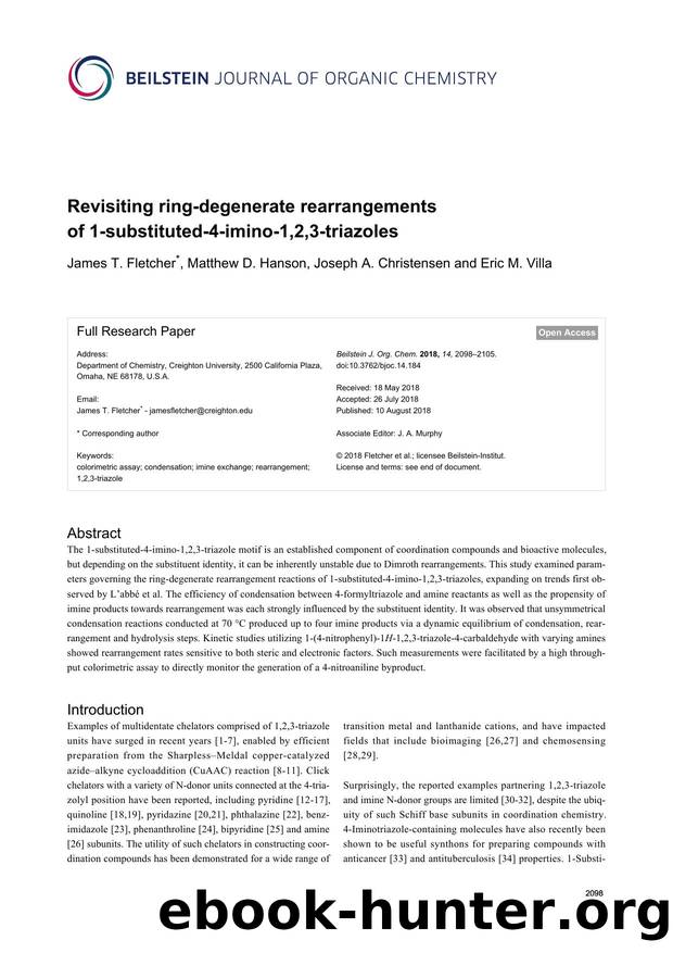 Revisiting ring-degenerate rearrangements of 1-substituted-4-imino-1,2,3-triazoles by James T. Fletcher Matthew D. Hanson Joseph A. Christensen Eric M. Villa