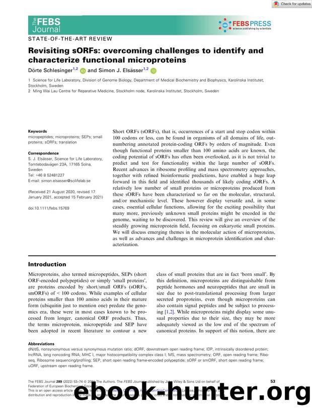 Revisiting sORFs: overcoming challenges to identify and characterize functional microproteins by Unknown