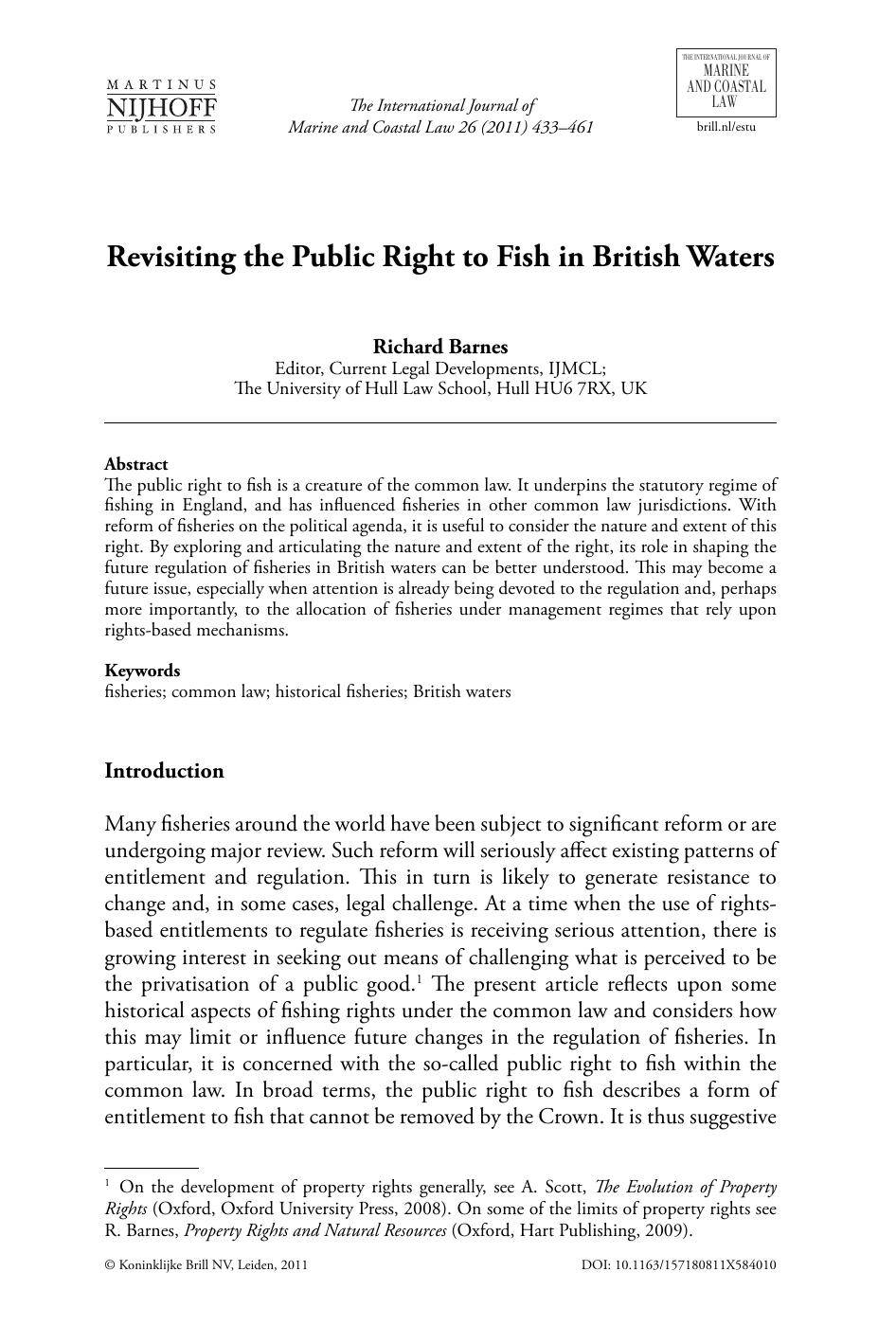 Revisiting the Public Right to Fish in British Waters by Barnes Richard