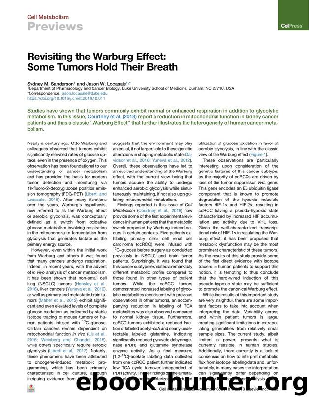 Revisiting the Warburg Effect: Some Tumors Hold Their Breath by Sydney M. Sanderson & Jason W. Locasale