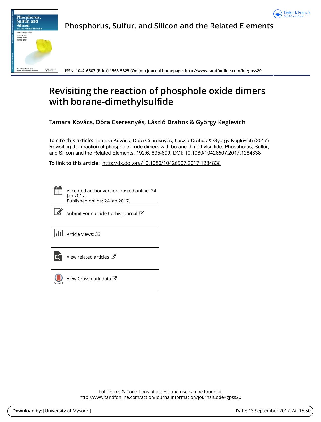 Revisiting the reaction of phosphole oxide dimers with borane-dimethylsulfide by Tamara Kovacs & Dora Cseresnyes & Laszlo Drahos & Gyorgy Keglevich