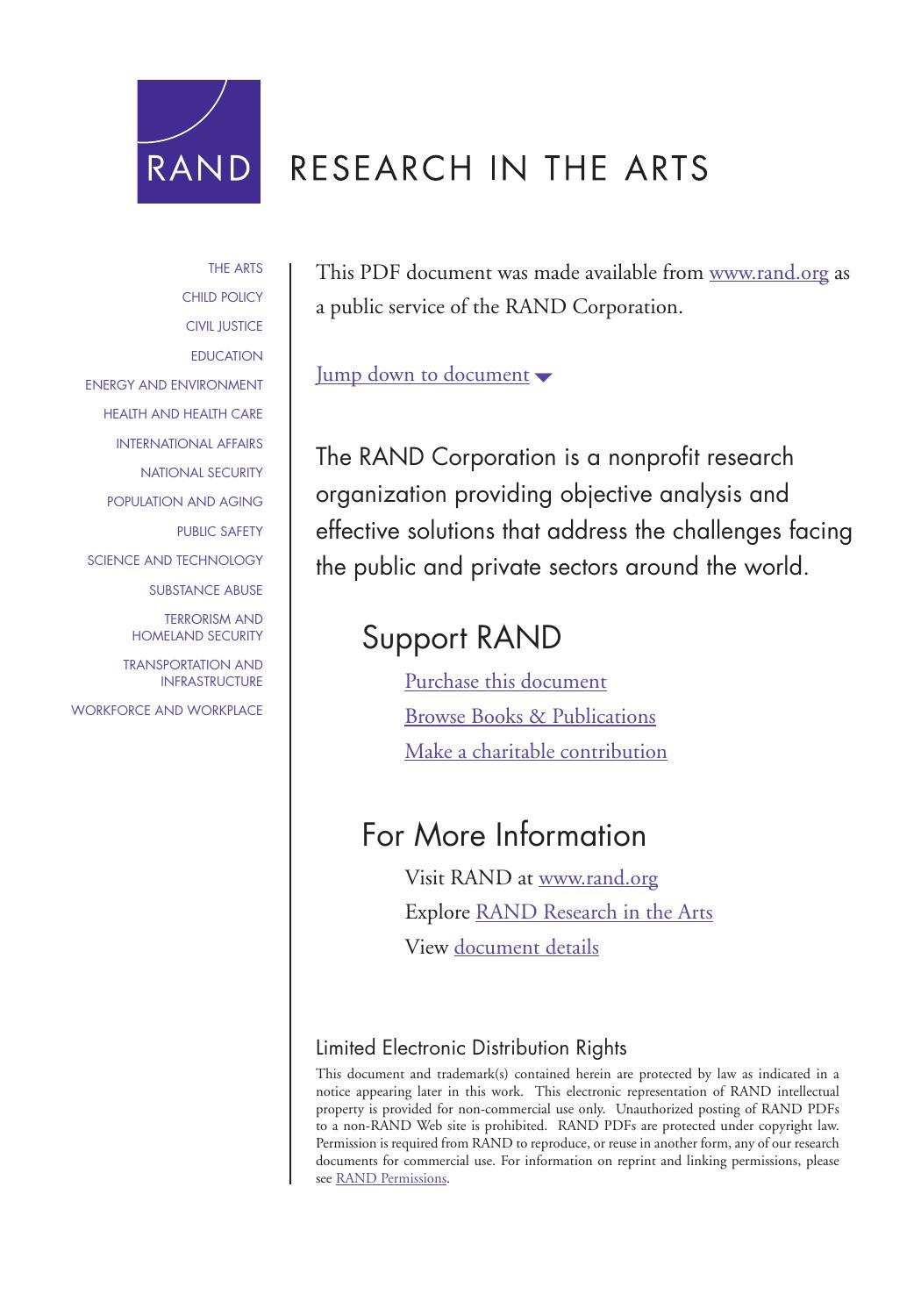 Revitalizing Arts Education Through Community-Wide: Coordination by Susan J. Bodilly Catherine H. Augustine Laura Zakaras