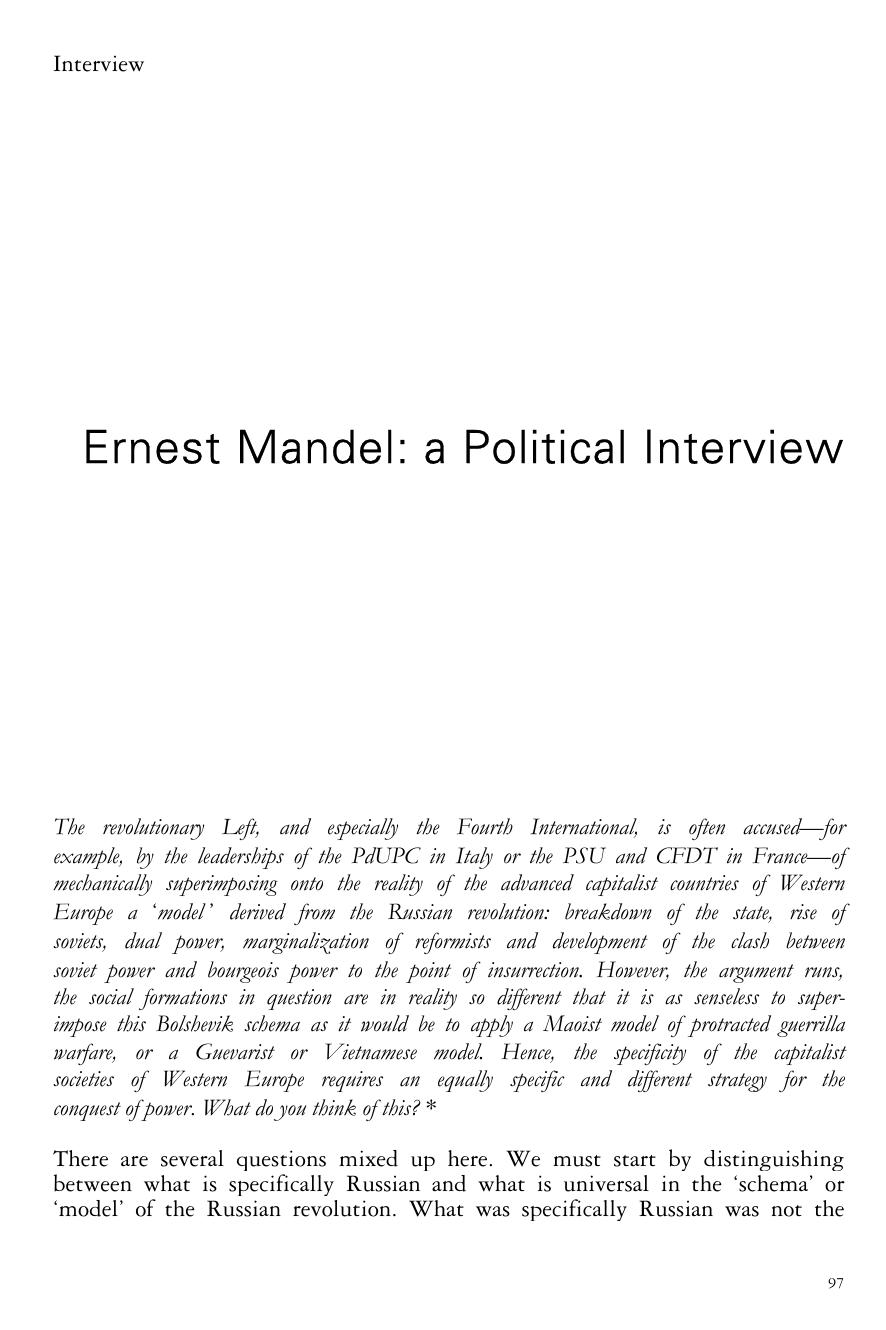 Revolutionary Strategy in EuropeâA Political Interview by Ernest Mandel