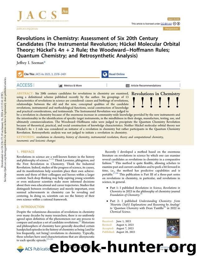 Revolutions in Chemistry: Assessment of Six 20th Century Candidates (The Instrumental Revolution; HÃ¼ckel Molecular Orbital Theory; HÃ¼ckelâs 4n + 2 Rule; the WoodwardâHoffmann by Jeffrey I. Seeman
