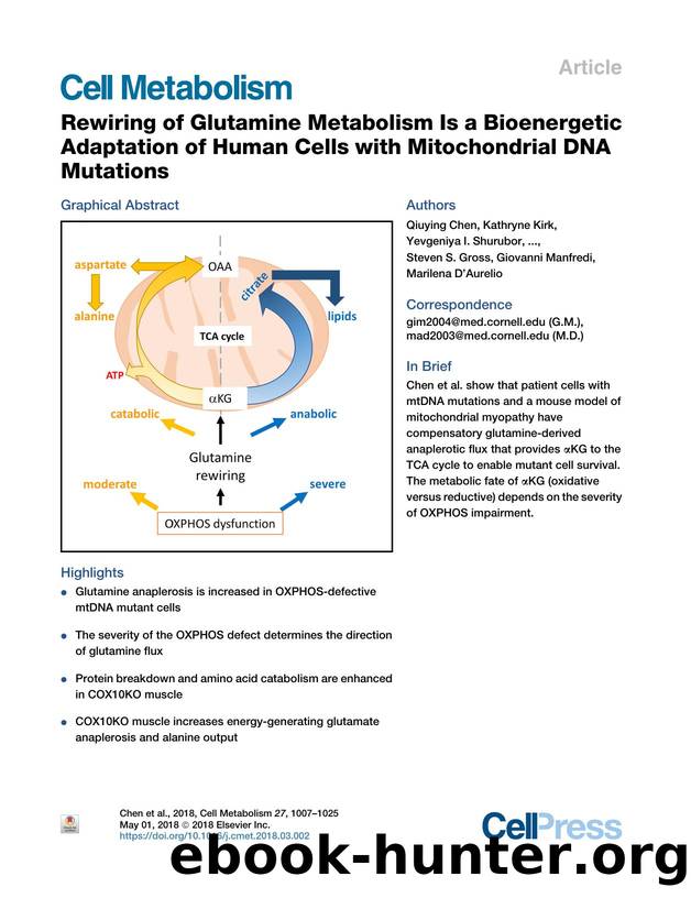 Rewiring of Glutamine Metabolism Is a Bioenergetic Adaptation of Human Cells with Mitochondrial DNA Mutations by unknow