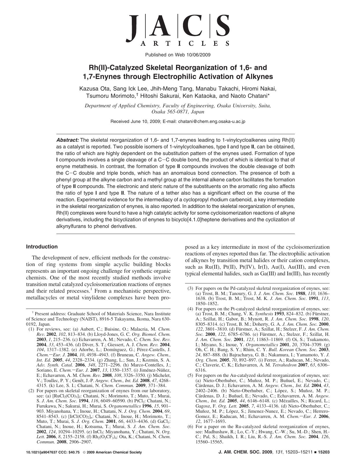 Rh(II)-Catalyzed Skeletal Reorganization of 1,6- and 1,7-Enynes through Electrophilic Activation of Alkynes by unknow